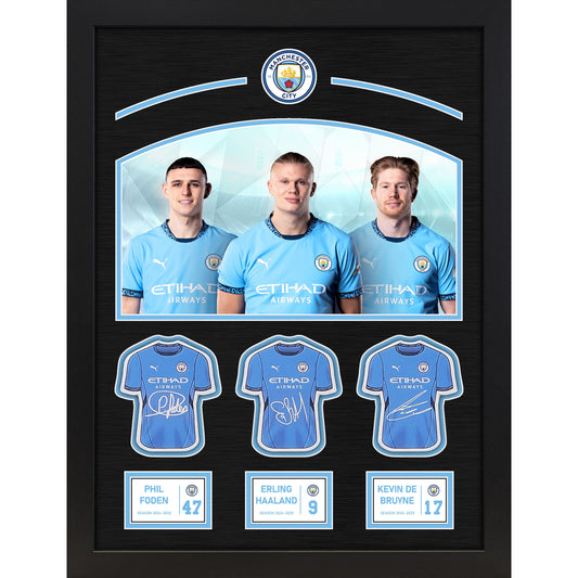 Manchester City F.C. Framed Image and Signables - Haaland, De Bruyne and Foden